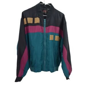Athletic Works Vintage Silk Color Block Full Zip Windbreaker Jacket Size S